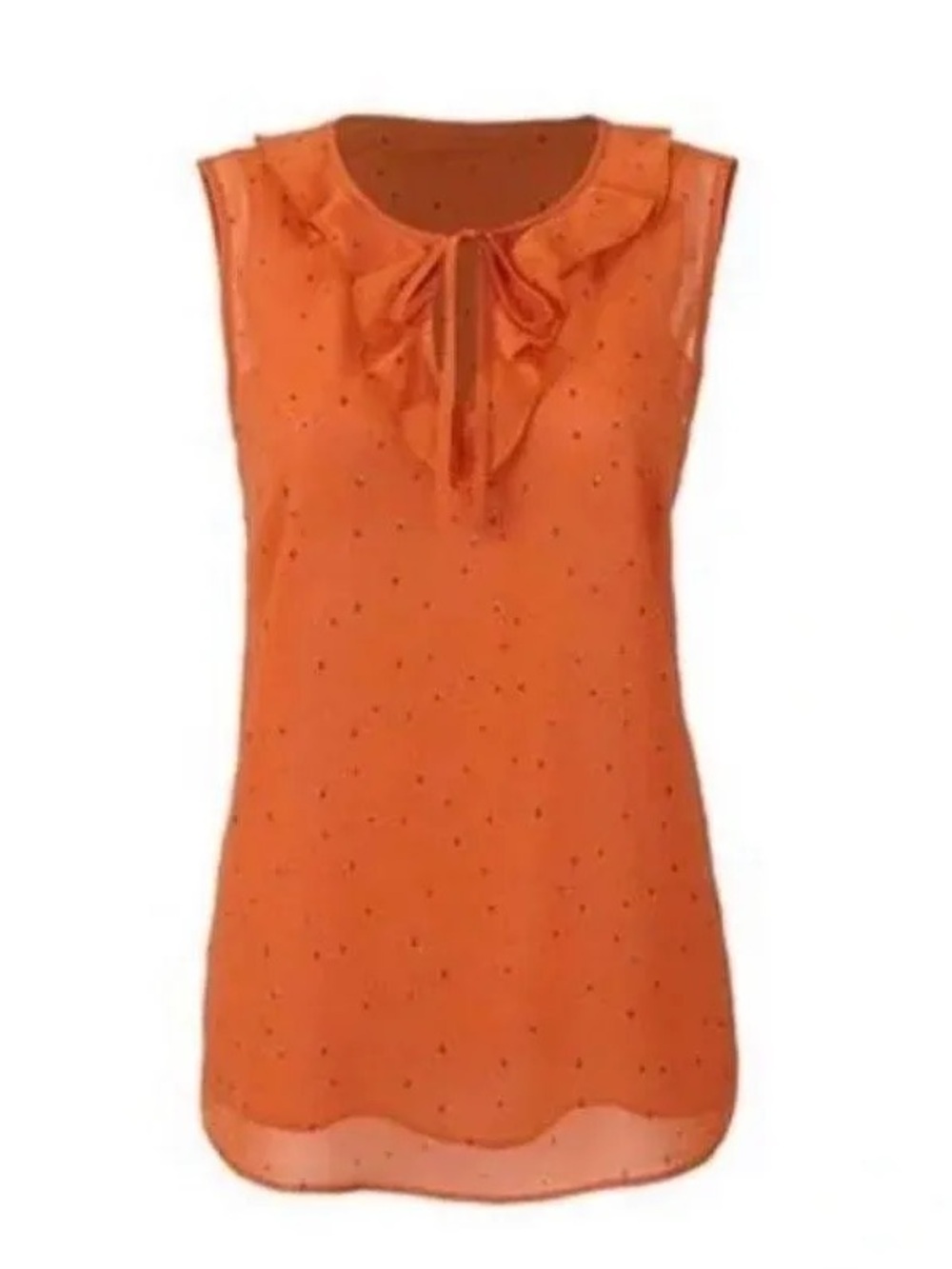 CAbi Sprinkle Orange Ruffle Tie Neck Top